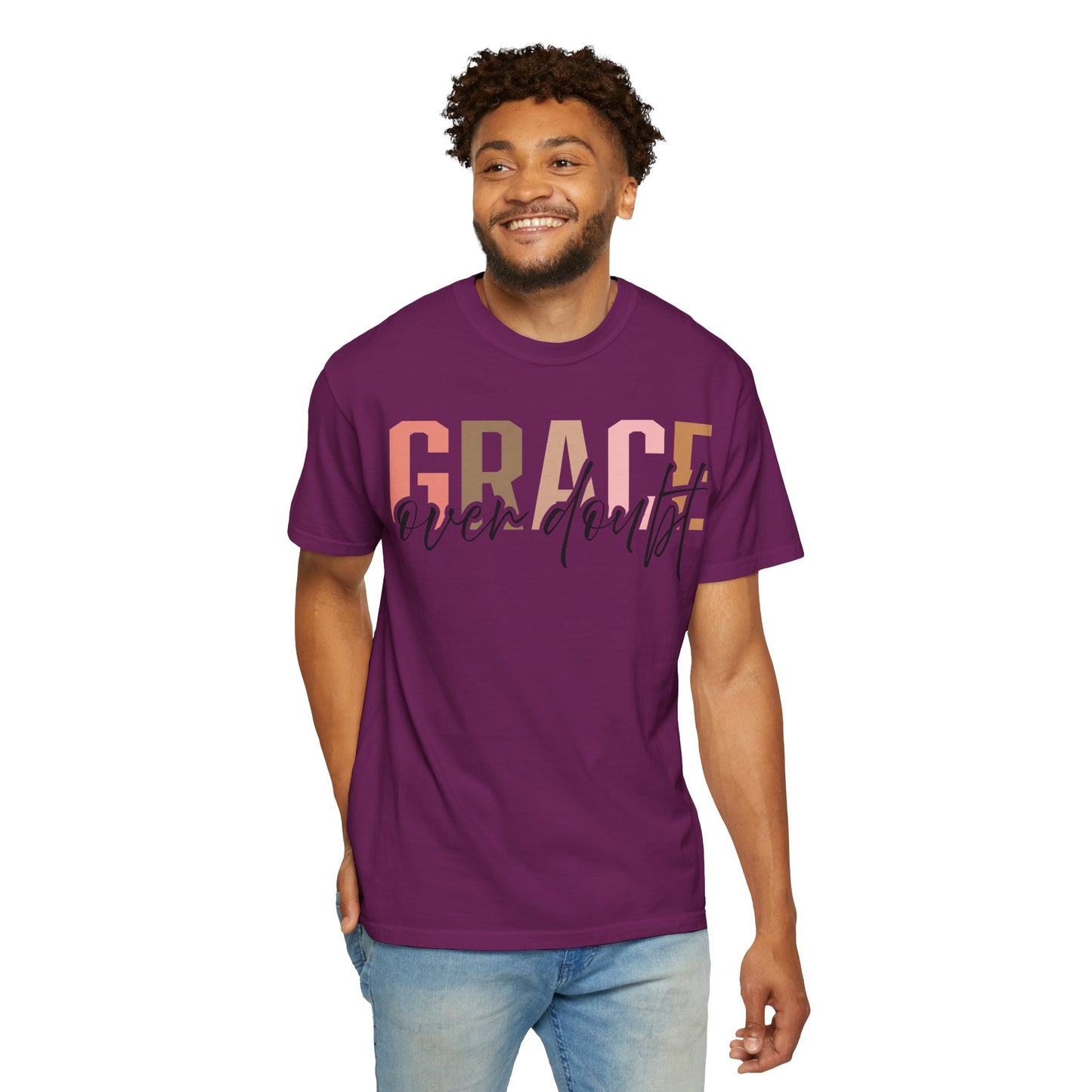 Grace Over Doubt T-Shirt - Unisex Garment-Dyed Tee, Inspirational Quote Shirt