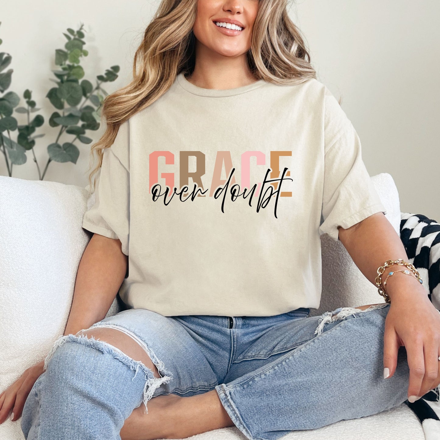 Grace Over Doubt T-Shirt - Unisex Garment-Dyed Tee, Inspirational Quote Shirt