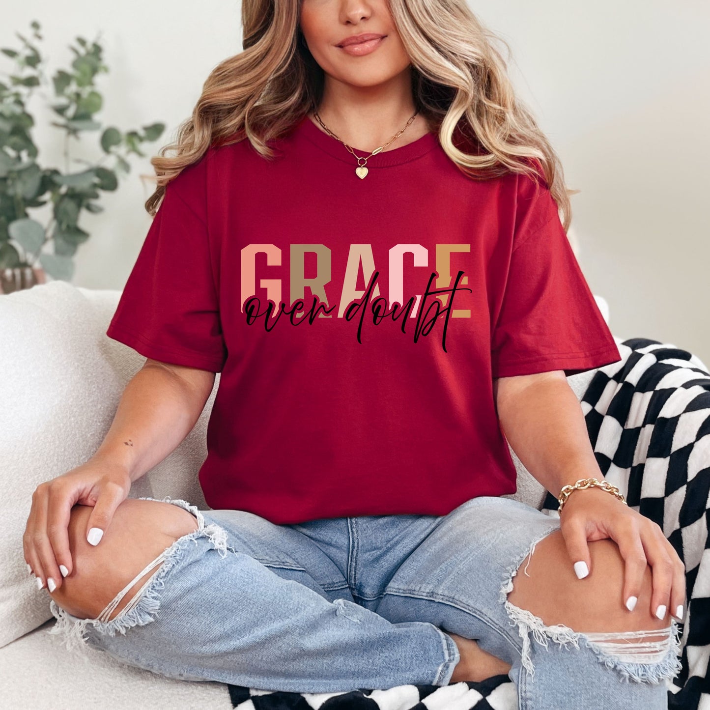 Grace Over Doubt T-Shirt - Unisex Garment-Dyed Tee, Inspirational Quote Shirt