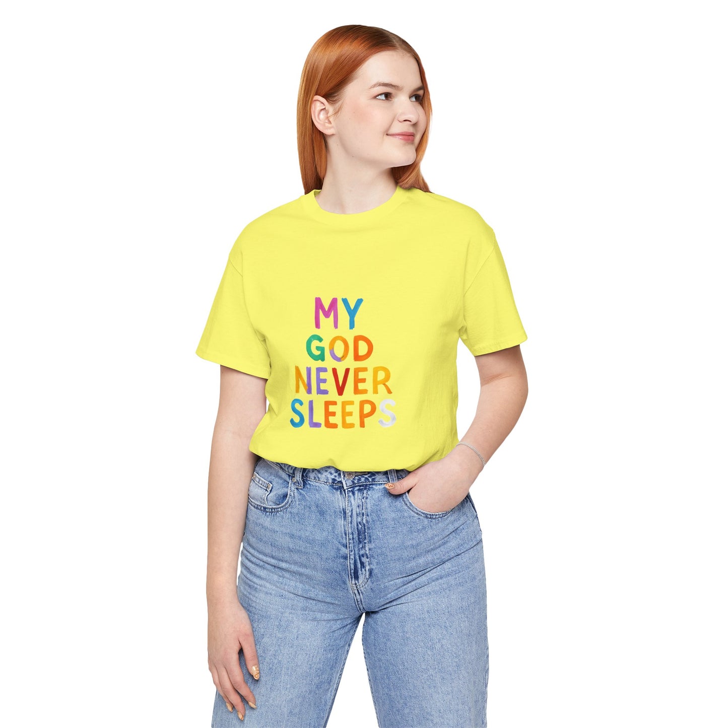 Colorful My God Never Sleeps Inspirational T-Shirt