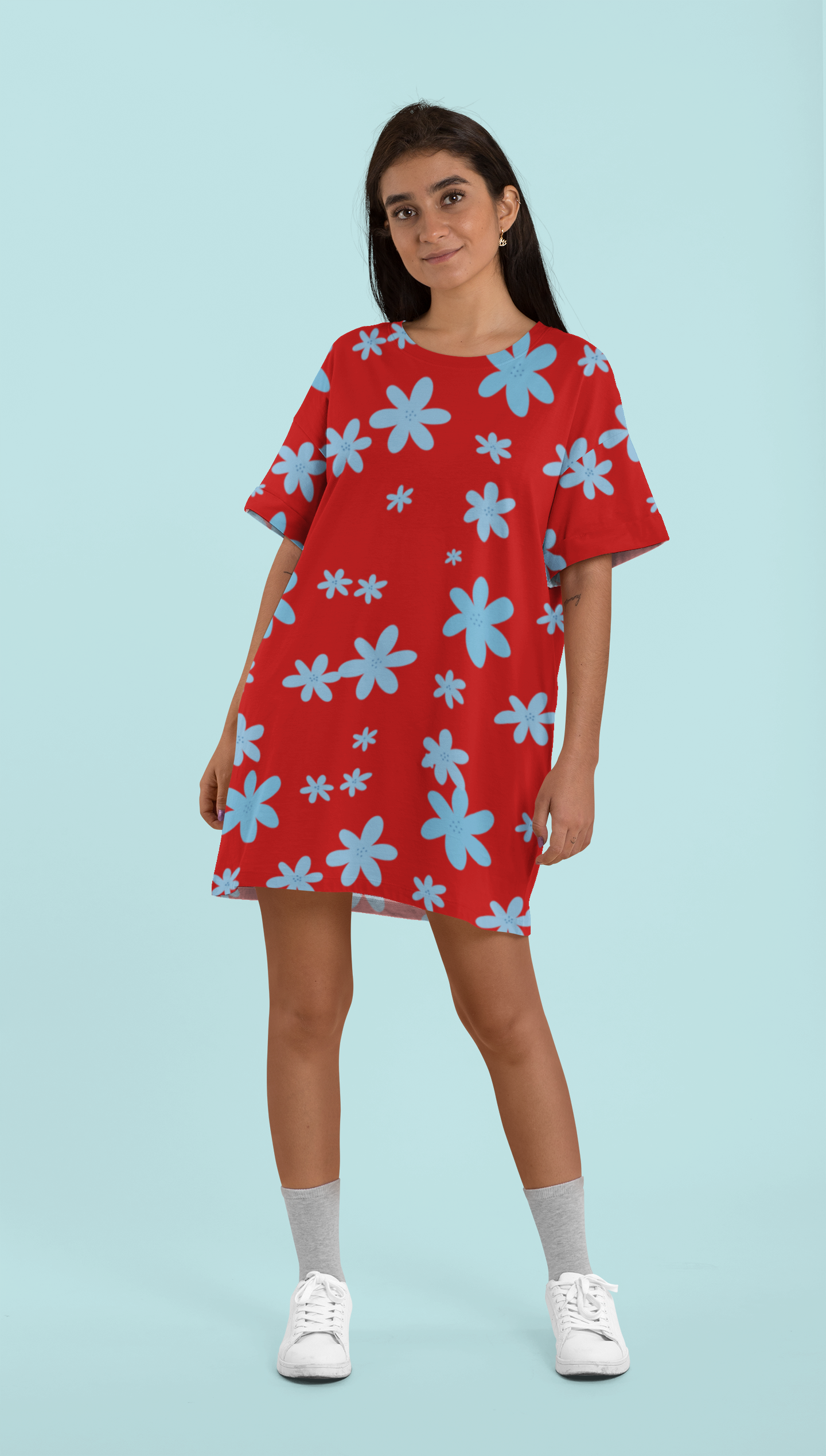 All-Over Print T-Shirt Dress for Women – Lightweight Casual Dress | Custom Cut & Sewn | Tagless, Comfy, Stylish Everyday Fit